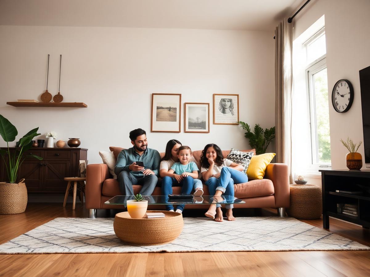 Familia disfrutando su sala remodelada
